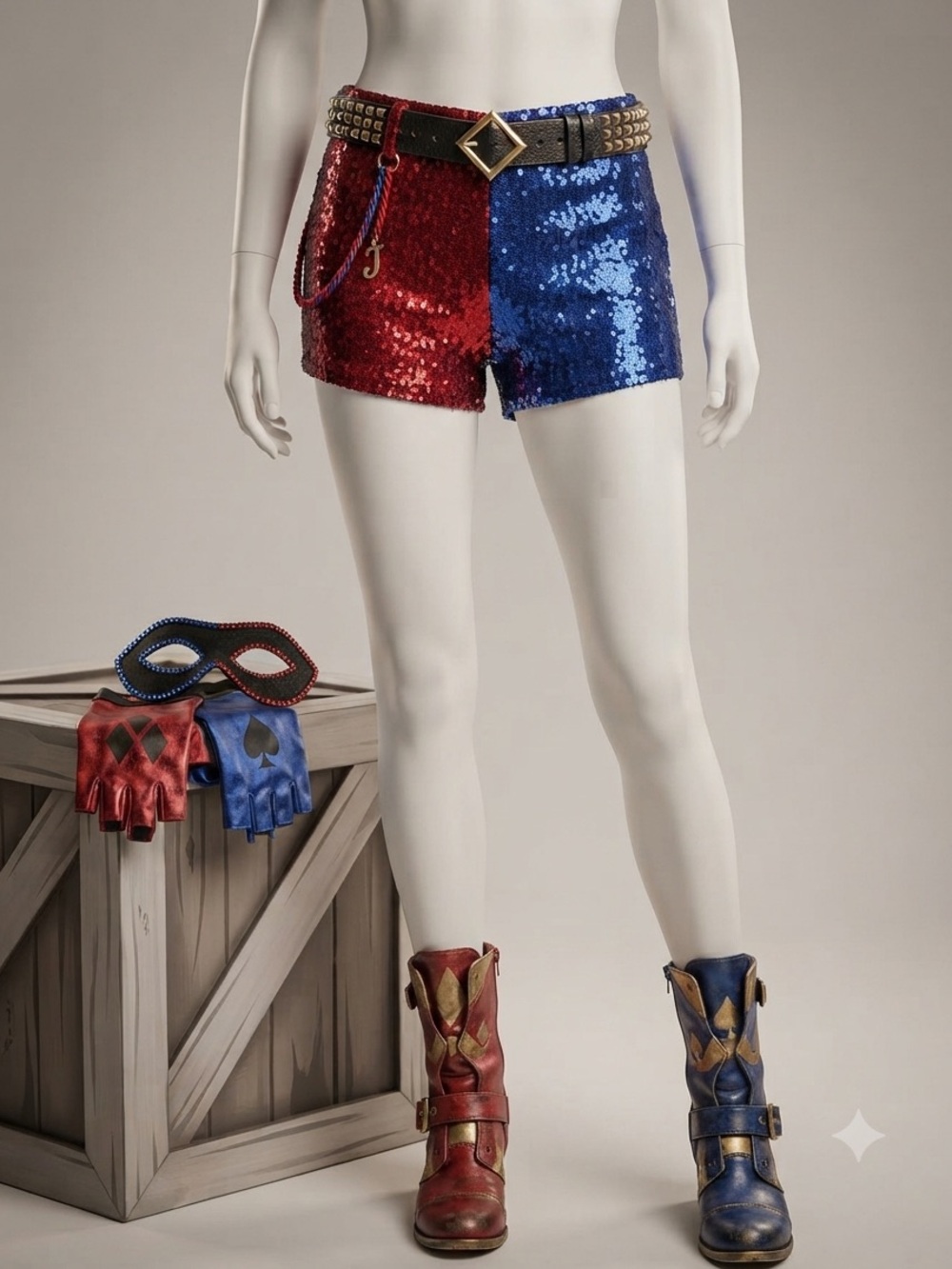 Sequin Colorblock  - Red & Blue Shorts 3XL